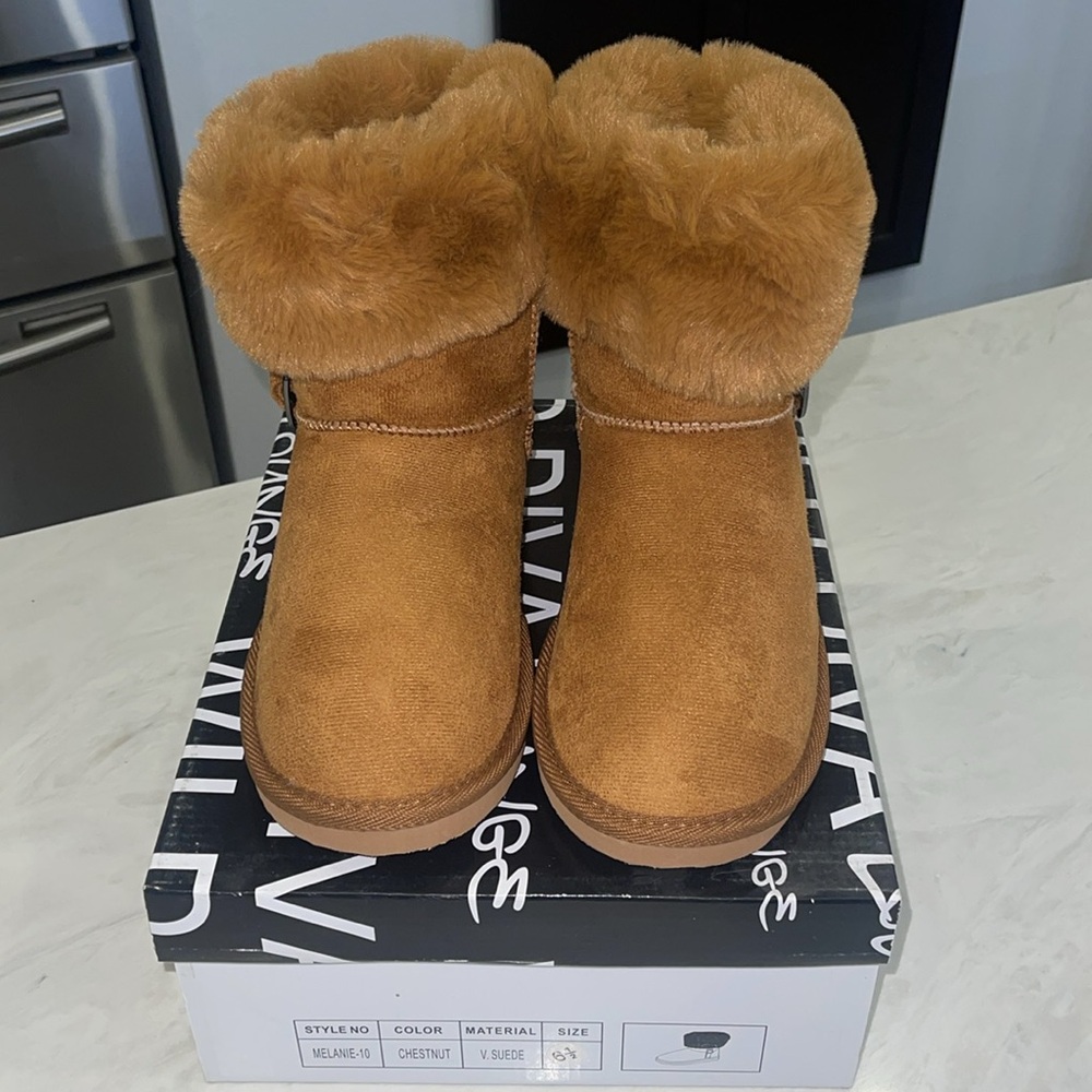 Wild Diva Tan Ankle Boots with Fur Trim